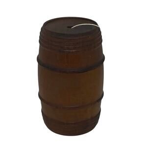 Antique Treen 19th Century English Victorian Cherry Wood Barrel String Holder